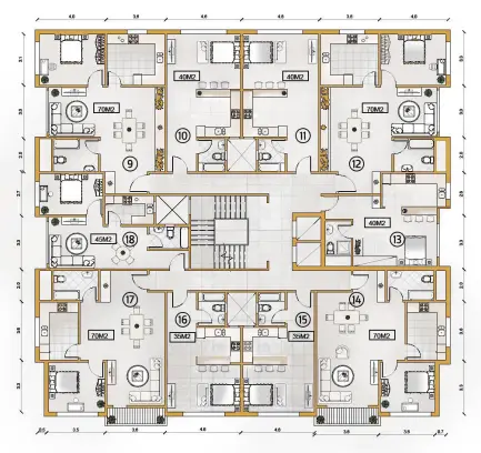 المسقط الاقفي للدور المتكرر -عمارة خاصة