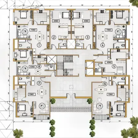 المسقط الافقي للدور الارضي -عمارة خاصة